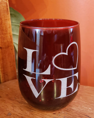 Crimson LOVE Stemless Wine Glass